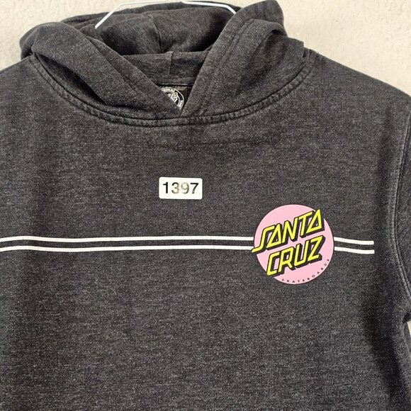 Santa Cruz Sweatshirt Women's Large Faded Black Hoodie Double Sided Pink Logo - Picture 13 of 13